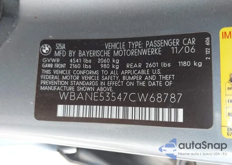 2007 BMW 525I from USA, damaged, VIN WBANE53547CW68787